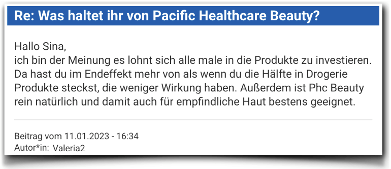 Ein positiver Erfahrungsbericht aus einem Forum PHC Beauty Erfahrungen Kritik Erfahrungsberichte