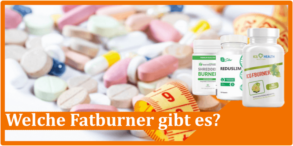 Viele verschiedene Tabletten und ein Maßband Welche Fatburner gibt es