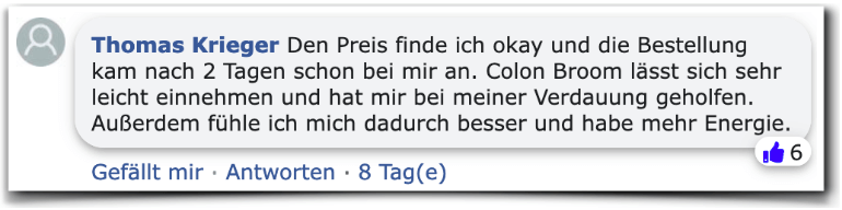 Ein positiver Erfahrungsbericht aus einem Facebook Kommentar Colon Broom Erfahrungsberichte Kritik Erfahrung