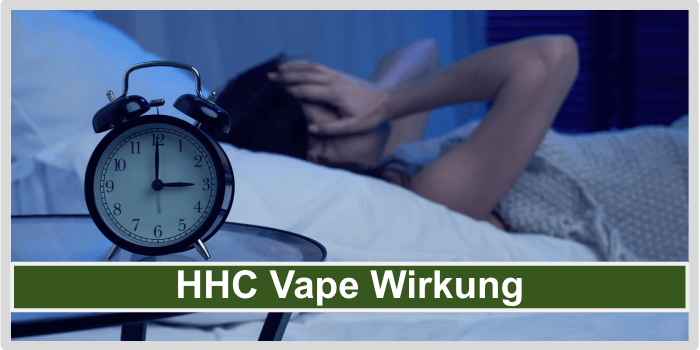 Frau liegt schlaflos im Bett HHC Vape Wirkung Anwendungsgebiete