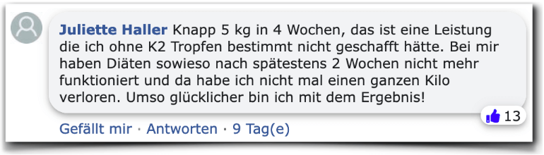 Ein positiver Erfahrungsbericht aus einem Facebook Kommentar K2 Tropfen Erfahrungsberichte Kritik Erfahrung