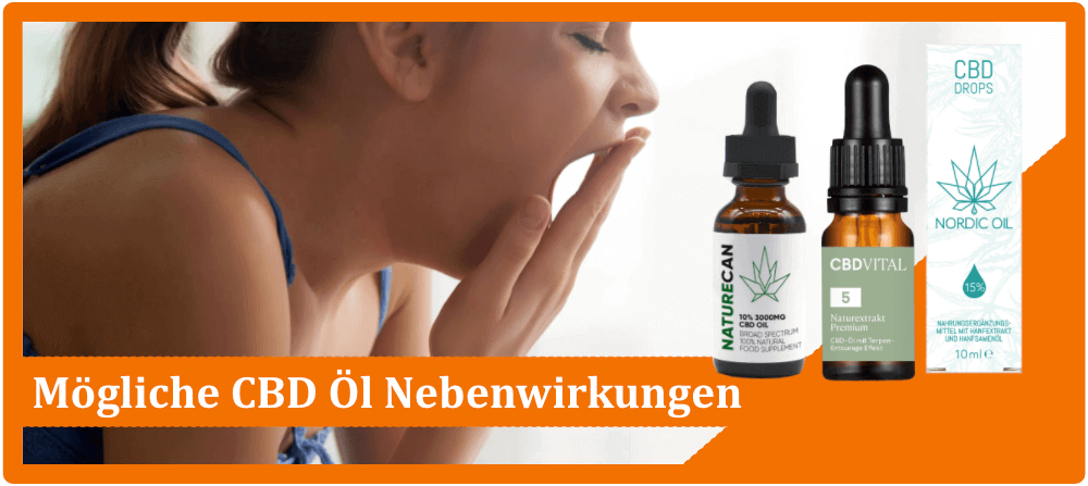 Frau gähnt CBD Oel Nebenwirkungen Risiken Unvertraeglichkeiten
