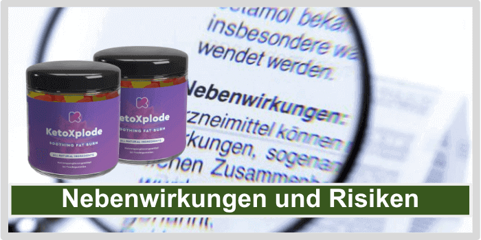 Beipackzettel mit der Aufschrift Nebenwirkungen KetoXplode Nebenwirkungen Risiken Unvertraeglichkeiten