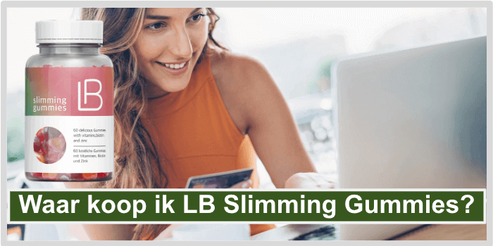 Vrouw zittend voor de laptop met de creditcard LB Slimming Gummies kopen