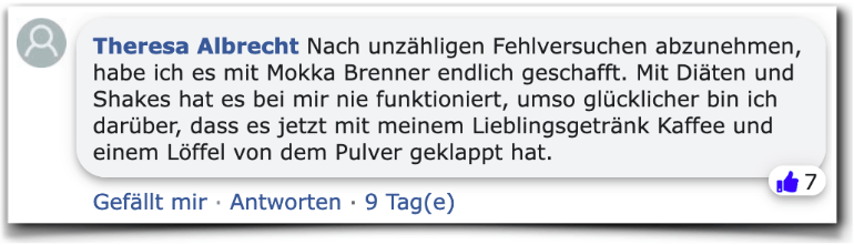 Ein positiver Erfahrungsbericht aus einem Facebook Kommentar Mokka Brenner Erfahrungsberichte Kritik Erfahrung