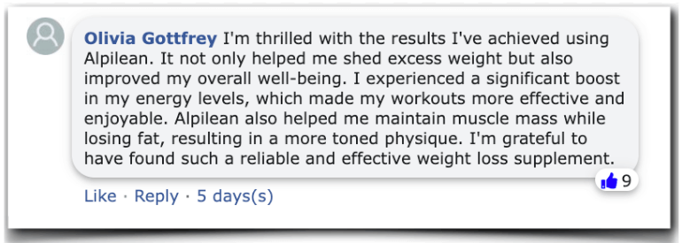A positive customer review from facebook Alpilean review customer reviews test reviews