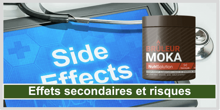Tablette avec l'inscription side effects Bruleur Moka effets secondaires et risques