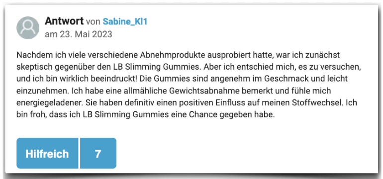 Ein positiver Erfahrungsbericht aus einem Forum LB Slimming Gummies Erfahrungsberichte Test Erfahrungen