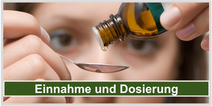 Eine Frau, die Tropfen in einen Löffel träufelt Abnehmtropfen Einnahme und Dosierung Bild