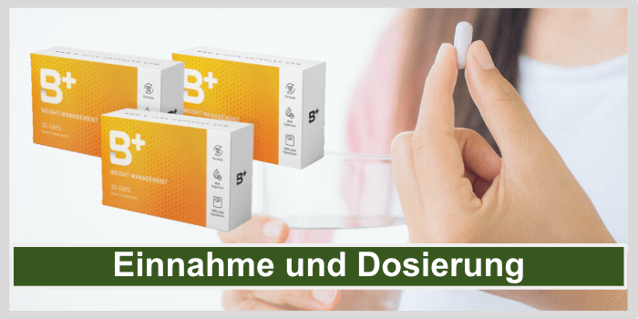 Frau hält eine Kapseln und ein Glas Wasser in der Hand B Plus Kapseln Einnahme Dosierung Anwendung