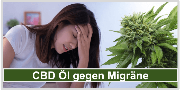 Eine Frau die unter Kopfschmerzen leidet und eine Cannabis Blüte CBD Oel gegen Migraene Bild