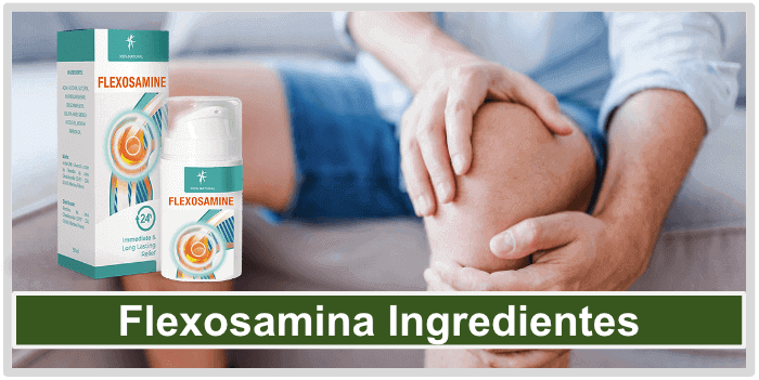 Un hombre abraza su rodilla dolorida Flexosamine Ingredientes