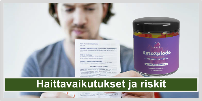 Mies lukee epäilevästi käyttöohjetta KetoXplode Gummies Haittavaikutukset ja riskit