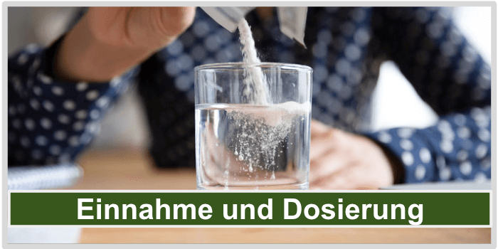Ein Glas Wasser in dem Pulver aufgelöst wird MSM Einnahme und Dosierung