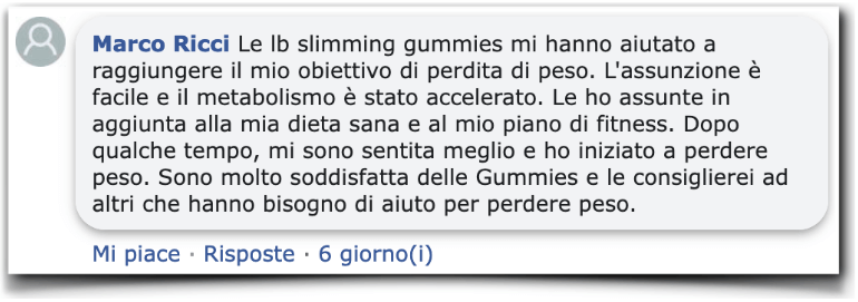 Un'altra testimonianza positiva da Facebook Relazione sull'esperienza di LB Slimming Gummies