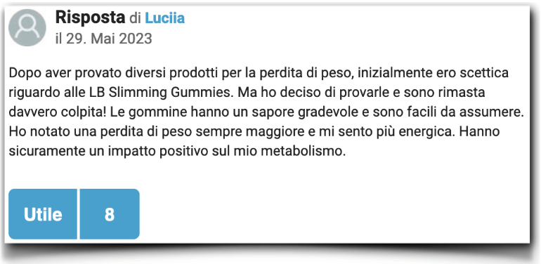 Un'esperienza positiva da un forum Testimonianze di test su LB Slimming Gummies