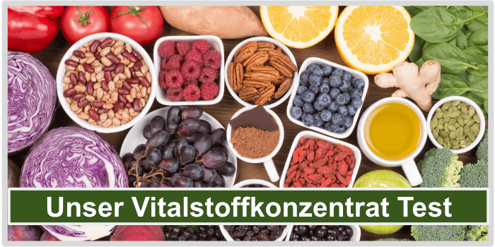 Verschiedene leckere Obst und Gemüsesorten Vitalstoffkonzentrat Test Bild