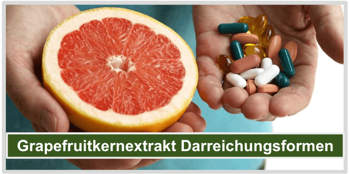Eine halbe Grapefruit und verschiedene Supplemente Grapefruitkernextrakt Darreichungsformen Bild